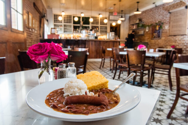 Lola Restaurant in Covington LA - Bowl of red beans and rice with cornbread