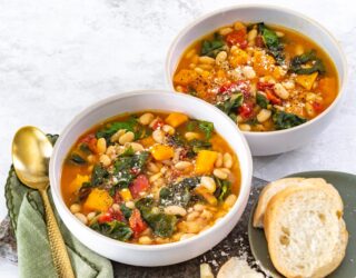 White Bean Soup with Tasso, Winter Squash, and Chard