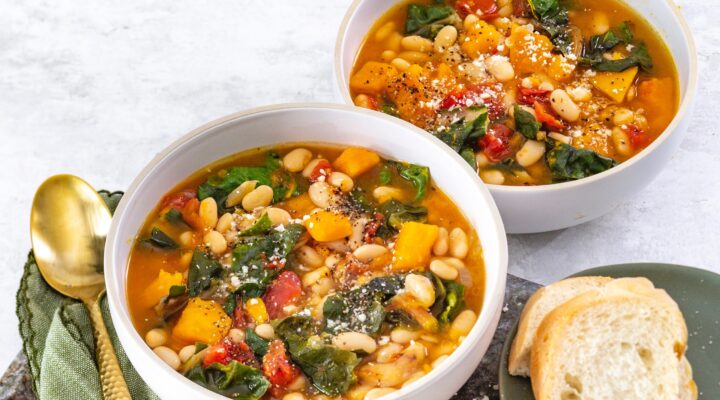 White Bean Soup with Tasso, Winter Squash, and Chard