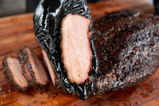 a piece of meat from Blue Oak BBQ Restaurant