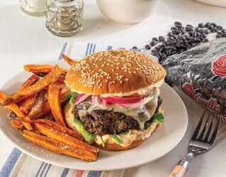 Camellia Black Bean Burgers & Sweet Potato Fries