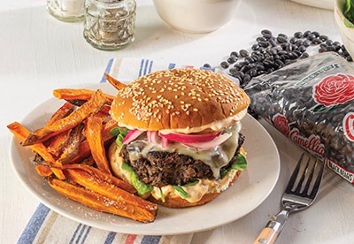 Camellia Black Bean Burgers & Sweet Potato Fries