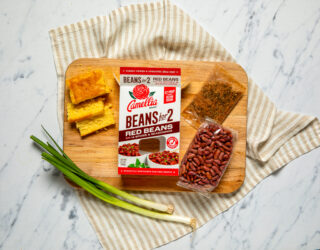 Red Beans for 2 Box opened, next to corn bread