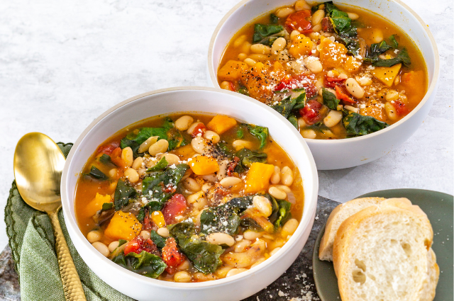 White Bean Soup with Tasso, Winter Squash, and Chard