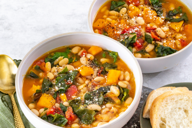 White Bean Soup with Tasso, Winter Squash & Chard