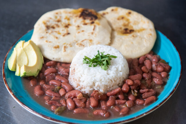 Up close photo of plated red beans at Mawi Tortillerias on January 8, 2024. 